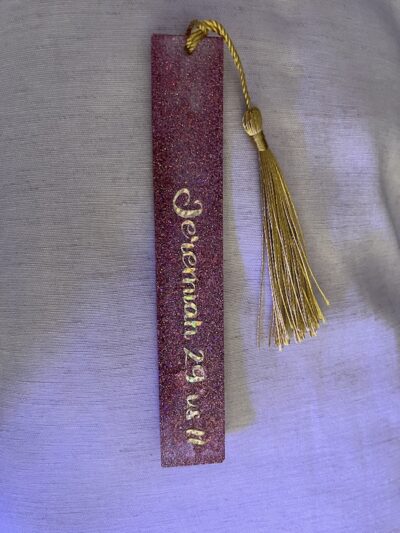 Rose gold glitter resin book mark