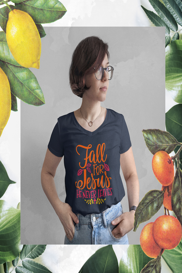 Fall for Jesus He Never leaves Blue T-Shirt