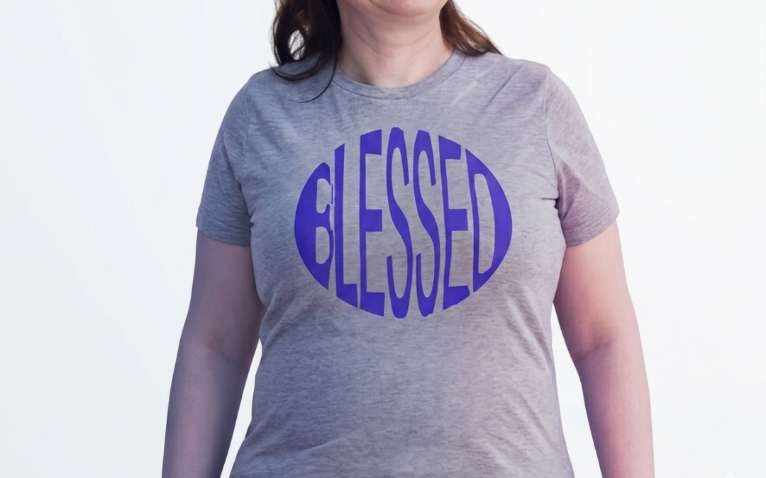 Blessed-grey-tshirt-purple-text