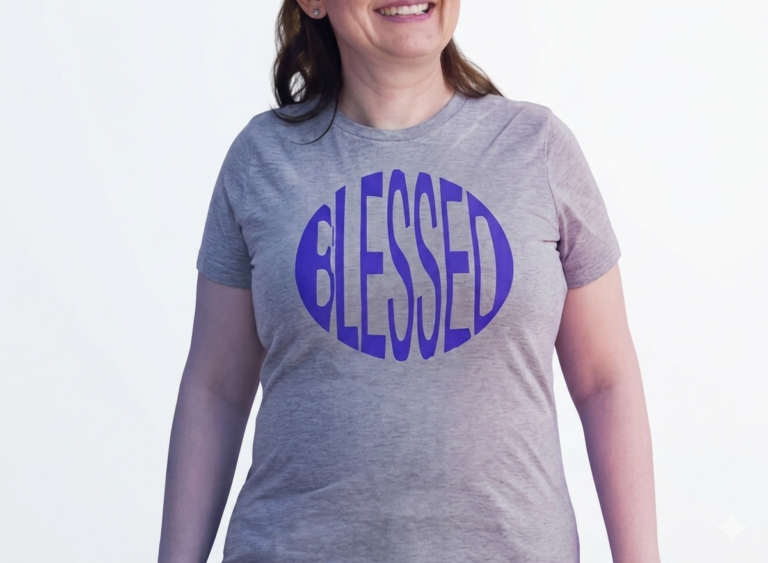 Blessed-grey-tshirt-purple-text