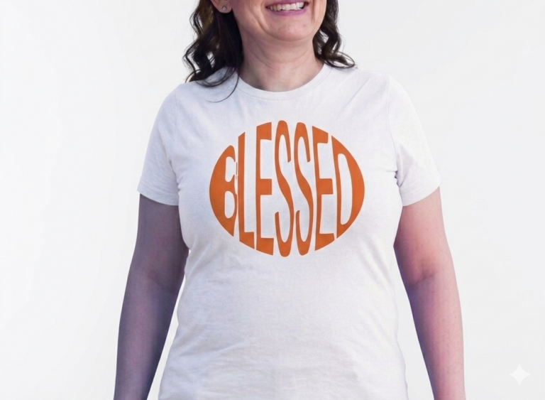 Blessed-white-tshirt-orange-text
