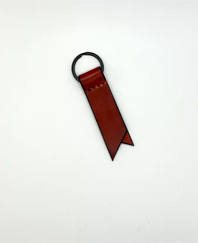 Red Veg Tan Leather Keyfob