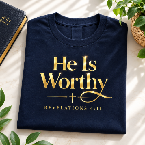 He Is Worthy Navy Blue