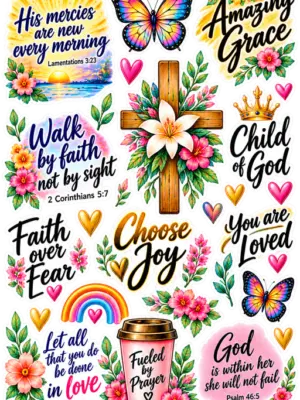 Grace & Encouragement Christian UV DTF Sticker Sheet